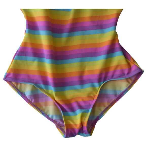 Girl Howdy Rainbow Stripe One Piece Swimsuit Size 12 Made in USA Retro Swimwear - Picture 3 of 7